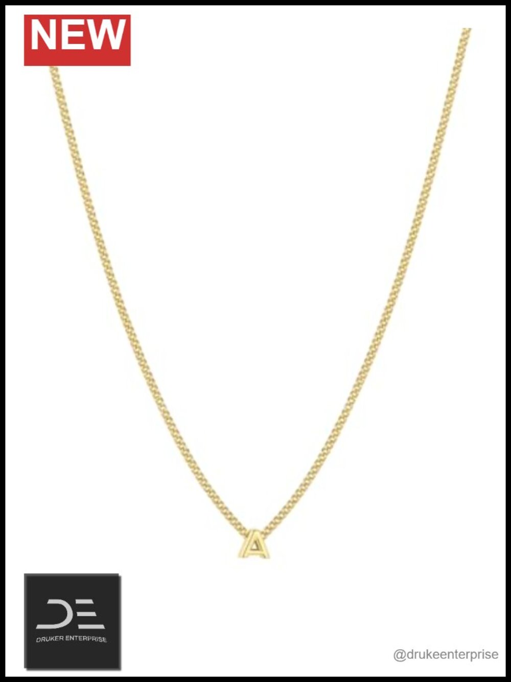 Personalized Initial Charm Necklace 18K Gold Plated Adjustable Chain